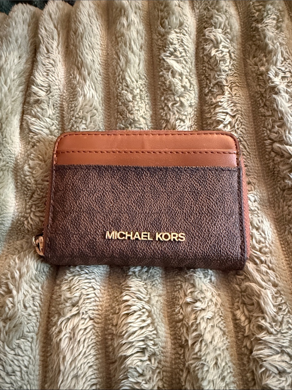Michael Kors Brown and Tan Zip Card Case